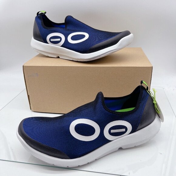 OOFOS OOmg Sport eeZee Low Mens Recovery Comfort Shoes Navy Blue White US 13 - Picture 2 of 15